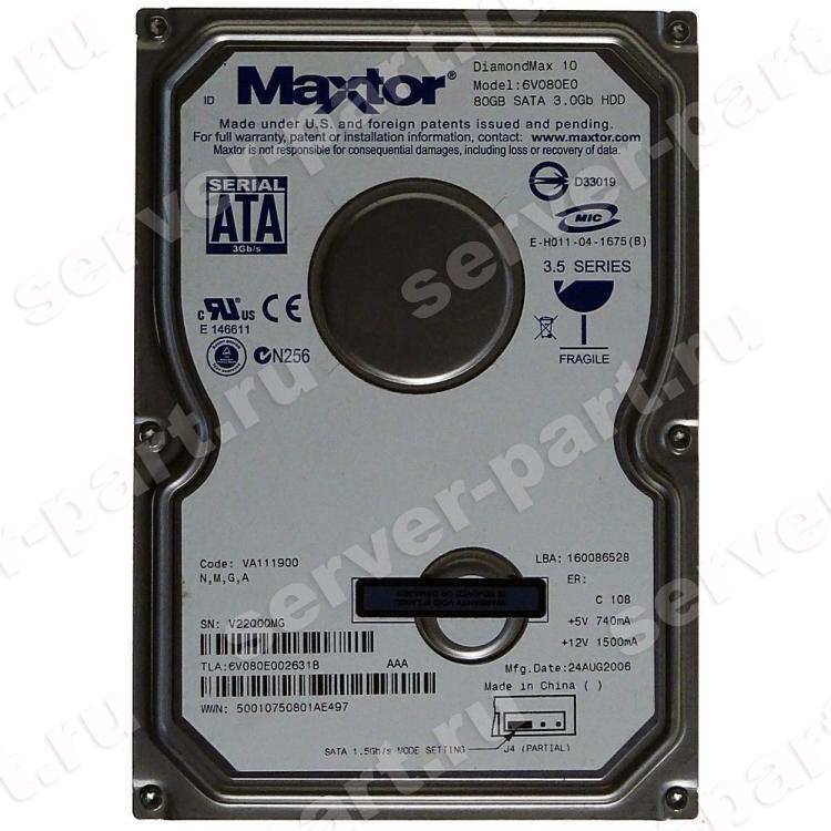 Жесткий Диск Maxtor DiamondMax Plus 10 80Gb (U300/7200/8Mb) SATAII(6V080E0)
