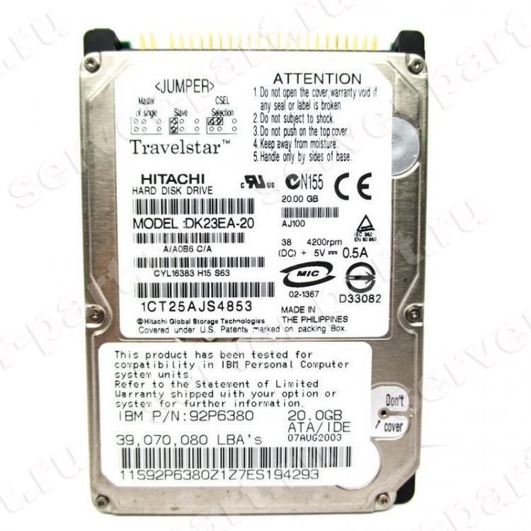 Жесткий Диск Hitachi Travelstar DK23 20Gb (U100/4200/2Mb) IDE 2,5"(92P6380) Жесткий Диск Hitachi Travelstar DK23 20Gb (U100/4200/2Mb) IDE 2,5"(92P6380)