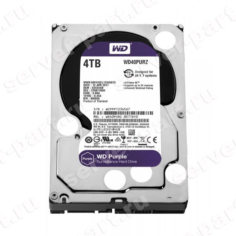 Жесткий Диск Western Digital Purple 4Tb (U600/5400/64Mb) AF 6G SATAIII(WD40PURZ-85TTDY0) Жесткий Диск Western Digital Purple 4Tb (U600/5400/64Mb) AF 6G SATAIII(WD40PURZ-85TTDY0)