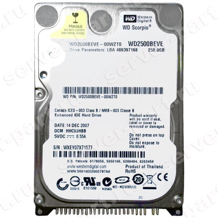 Жесткий Диск Western Digital Scorpio Blue 250Gb (U100/5400/8Mb) IDE 2,5"(WD2500BEVE-00WZT0)