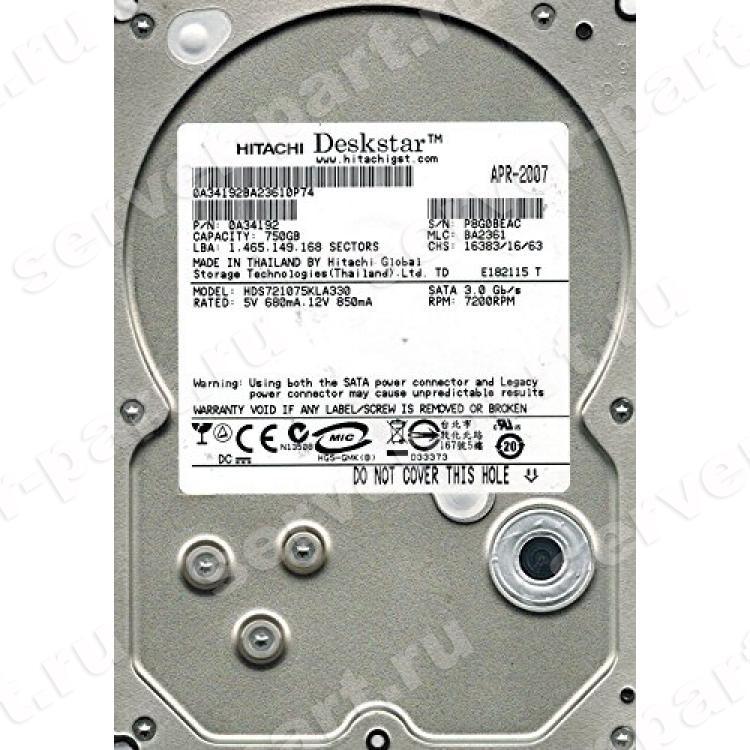 Жесткий Диск Hitachi Deskstar 7K1000 750Gb (U300/7200/32Mb) SATAII(HDS721075KLA330)