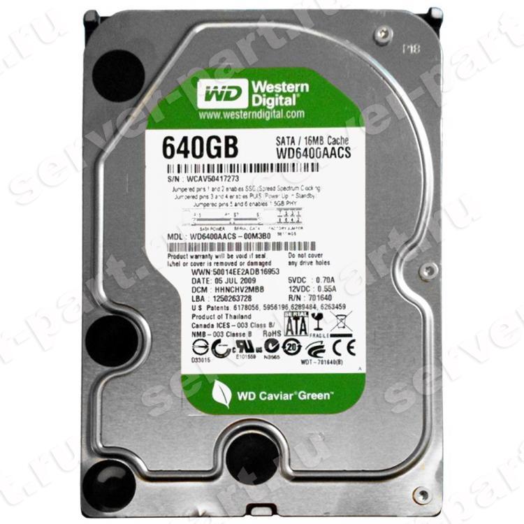 Жесткий Диск Western Digital Caviar Green 640Gb (U300/IntelliPower/16Mb) SATAII(WD6400AACS-00G8B0)