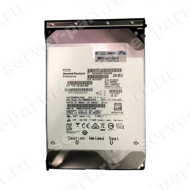 Жесткий Диск HP (HGST) Ultrastar He8 HUH728080AL5204 8Tb (U1200/7200/128Mb) Helium AF Secure Erase 512e 12G SAS 3,5" For Gen5 Gen6 Gen7 Gen8 Gen9 Gen10 D6020 D6000 Apollo Gen10 StoreVirtual 3000 3200(MB8000JEQVA)