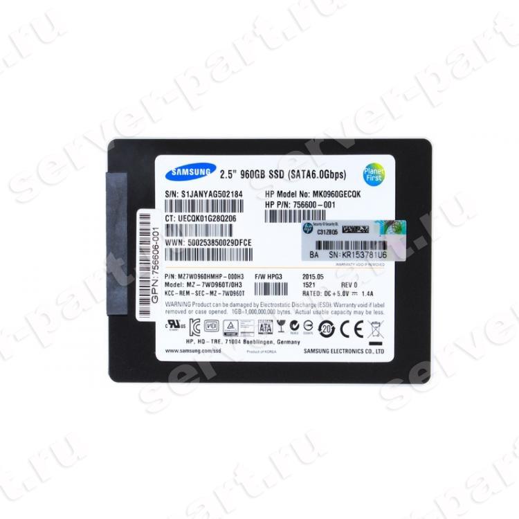 Твердотелый Накопитель SSD HP (Samsung) SV843 MZ-7WD960T/0H3 960Gb 530/430Мб/сек 6G MLC 2.1DWPD IOPS 89K/14K MU SATAIII 2,5"/3,5" For Gen7 Gen8 Gen9 Gen10(816999-B21)