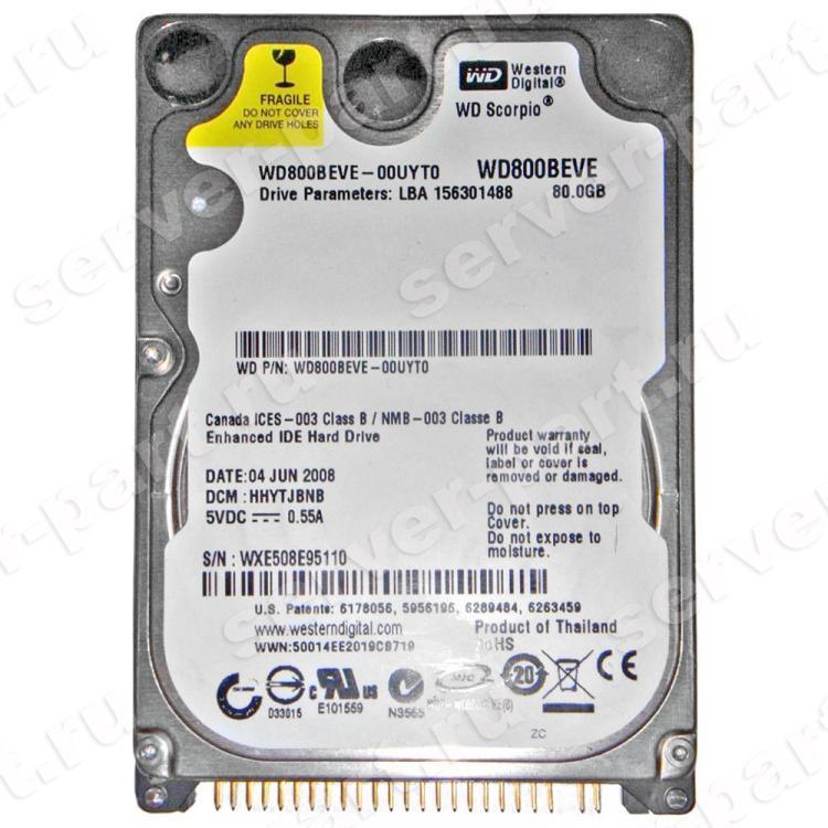 Жесткий Диск Western Digital Scorpio Blue 80Gb (U100/5400/2Mb) IDE 2,5"(WD800BEVE-00A0HT0)