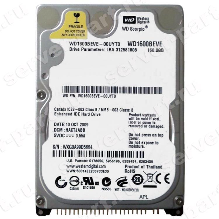 Жесткий Диск Western Digital Scorpio Blue 160Gb (U100/5400/8Mb) IDE 2,5"(WD1600BEVE-00A0HT0)