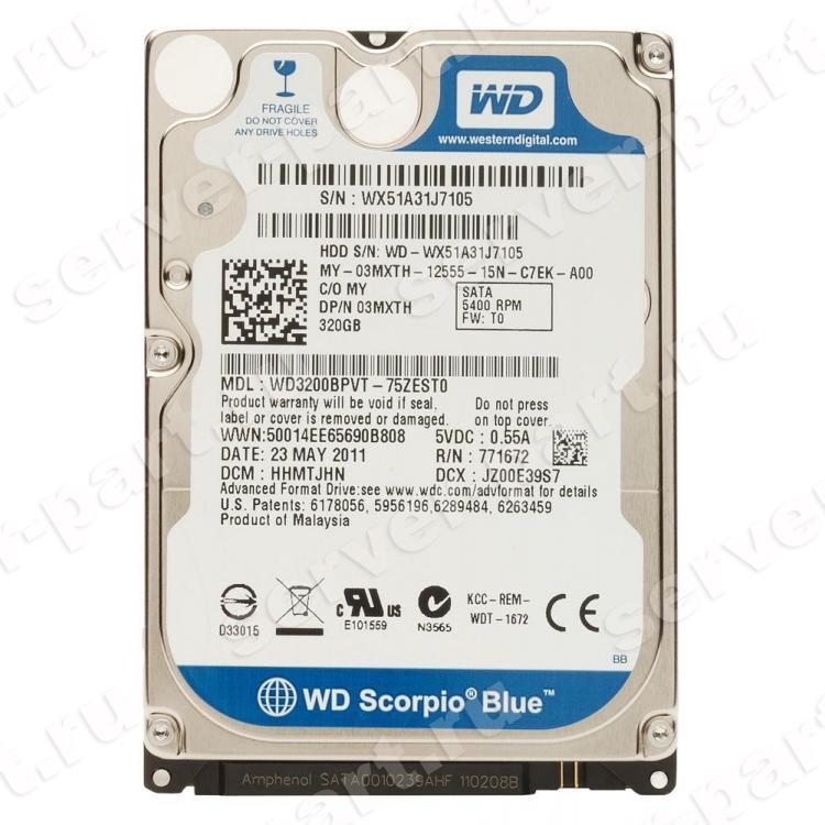 Жесткий Диск Western Digital Scorpio Blue 320Gb (U300/5400/8Mb) SATAII 2,5"(WD3200BPVT)