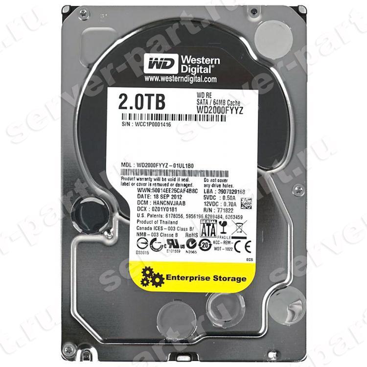 Жесткий Диск Western Digital RE 2Tb (U600/7200/64Mb) NCQ TLER 6G RAFF SATAIII(WD2000FYYZ-01UL1B1)
