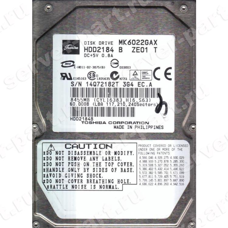 Жесткий Диск Toshiba 60Gb (U100/5400/16Mb) IDE 2,5"(MK6022GAX)