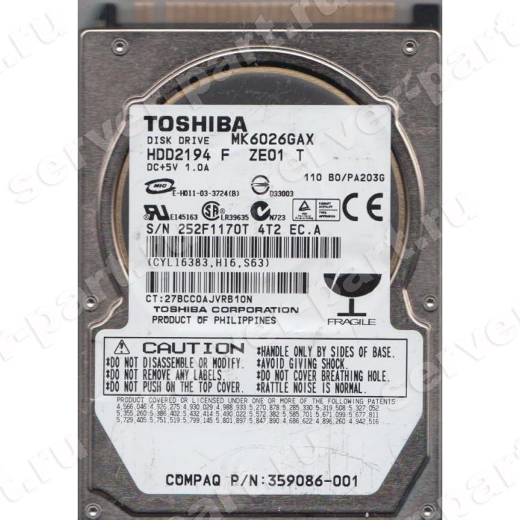 Жесткий Диск Toshiba 60Gb (U100/5400/16Mb) IDE 2,5"(MK6026GAX)