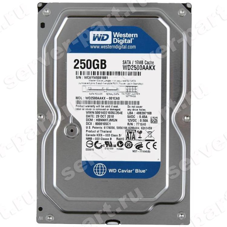 Жесткий Диск Western Digital Caviar Blue 250Gb (U600/7200/16Mb) 6G SATAIII(WD2500AAKX-00ERMA0)