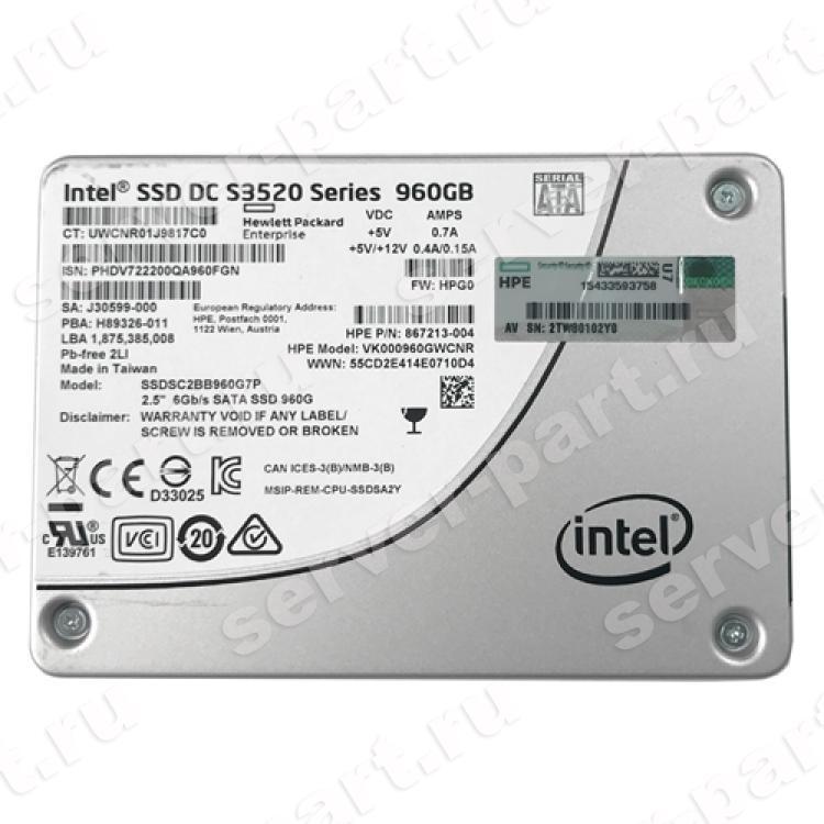 Твердотелый Накопитель SSD HP (Intel) SSD DC S3520 Series SSDSC2BB960G7P 960Gb 450Мб/сек TRIM 3D1 MLC AES 6G SATAIII 2,5" 7mm For Gen7 Gen8 Gen9 Gen10(789155-B21)