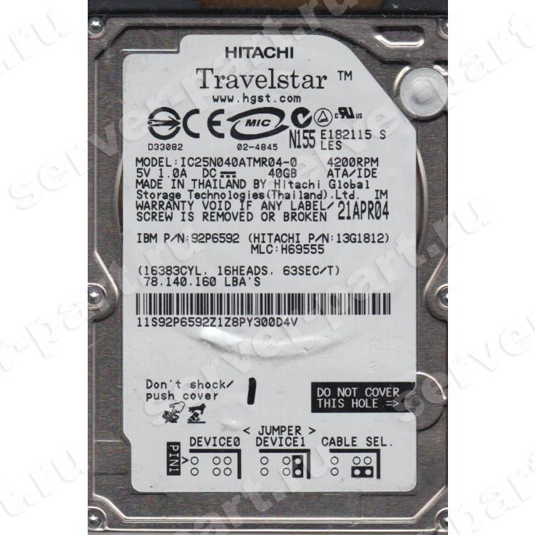 Жесткий Диск Hitachi Travelstar 80GN 40Gb (U100/4200/2Mb) IDE 2,5"(08K0862)