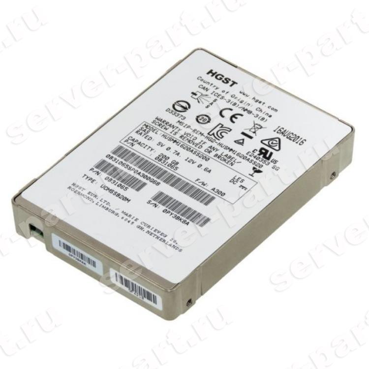 Твердотелый Накопитель SSD SAS HGST Ultrastar SSD1600MM 0 200Gb 1100/765Мб/сек 12G MLC 10DWPD 130K/100K IOPS TRIM AF NCQ SAS 2,5"(HUSMM1620ASS200)
