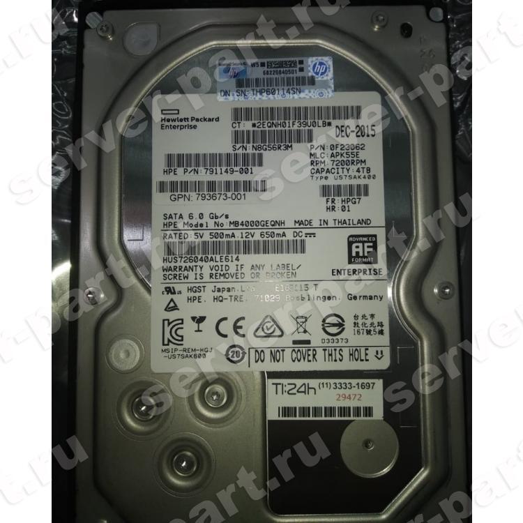 Жесткий Диск HP (HGST) Ultrastar 7K6000 HUS726040ALE614 4Tb (U600/7200/128Mb) AF Secure Erase 512e 6G SATAIII 3,5" For Gen8 Gen9 Gen10(MB4000GEQNH)