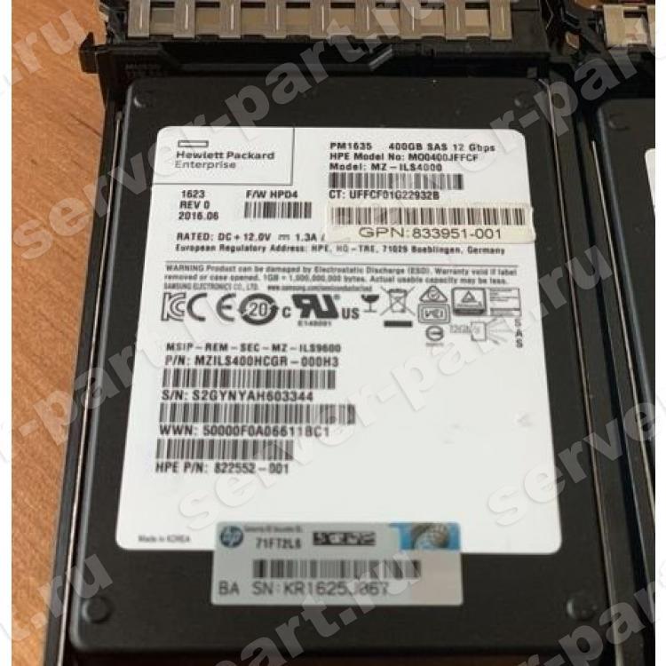 Твердотелый Накопитель SSD SAS HP MO0400JFFCF (Samsung) 400Gb 1200 MLC 12G SAS 2,5" For P2000 G3 MSA2052 MSA2050 MSA2042 MSA2040 MSA2000 MSA1050 MSA1040 D2700 Proliant Gen5 Gen6 Gen7 Gen8 Gen9 Gen10 D6020 Apollo Gen10(741226-001)