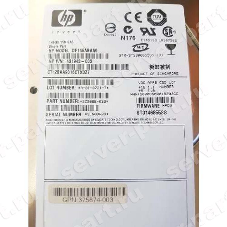 Жесткий Диск HP (Seagate) Cheetah 15K.5 ST3146855SS 146Gb (U300/15000/16Mb) SAS 3,5" For Gen4 Gen5 Gen6 Gen7(375874-006)