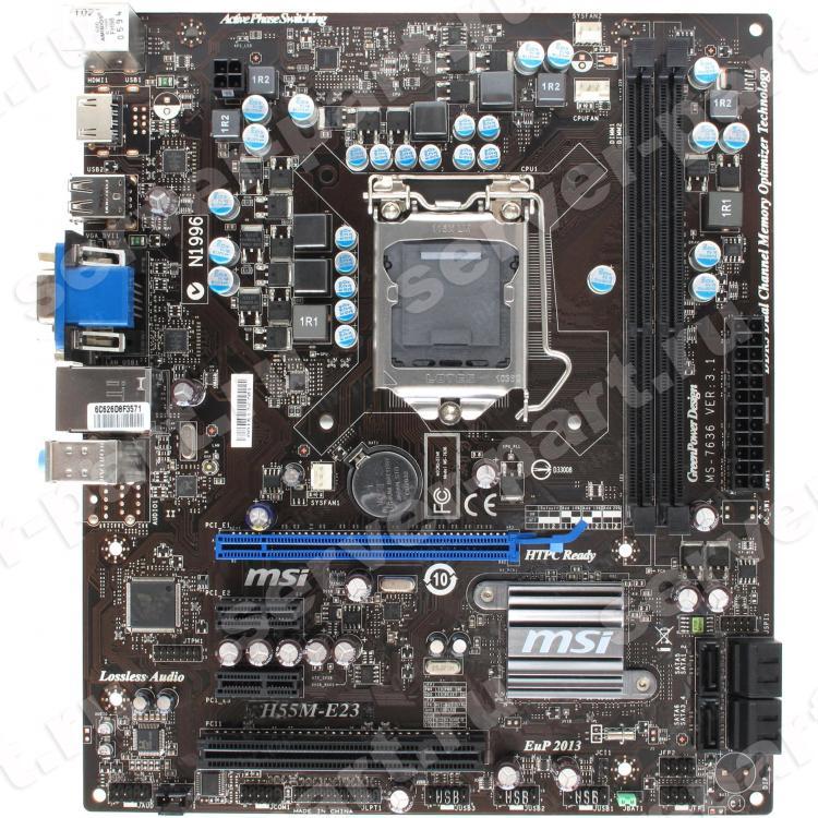 Материнская Плата Micro-Star iH55 S1156 HT 2DualDDRIII 6SATAII U133 PCI-E16x 2PCI-E1x PCI Video DVI HDMI LAN1000 AC97-8ch mATX 2500Mhz(H55M-E23)