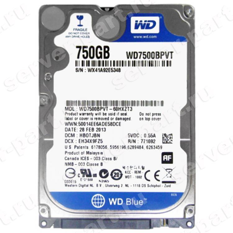Жесткий Диск Western Digital Scorpio Blue 750Gb (U300/5400/8Mb) SATAII 2,5"(WD7500BPVT)