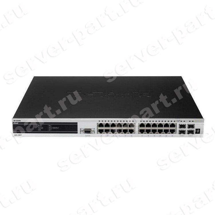 Коммутатор D-Link Ethernet 24port-10/100/1000Mbps 2slot-10Gbps 4xSFP 24xRJ45 L2TP RS232 Smart 3-го уровня 19" 1U(DGS-3627)