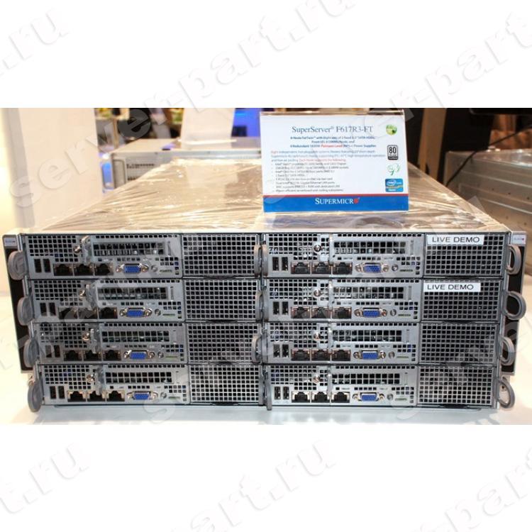 Платформа SuperMicro Fat Twin SuperServer 8xNodes Dual Socket LGA2011 iC602 8DDRIII 2SATAIII 4SATAII 2PCI-E16x 3.0 2xLAN1000 IPMI 6400Mhz Blade-ATX 1620Wt 4U(SYS-F617R3-FT)