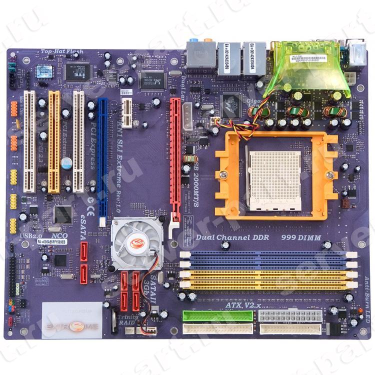 Материнская Плата Elitegroup nForce4Sli S939 4DualDDR400 6SATAIIRAID U133 2PCI-E16x PCI-E1x 3PCI AC97-8ch 2xLAN1000 IEEE1394 ATX(KN1 SLI Extreme)