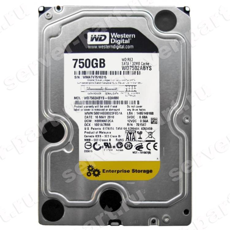 Жесткий Диск Western Digital RE3 750Gb (U300/7200/32Mb) NCQ SATAII(WD7502ABYS-01A6B0)