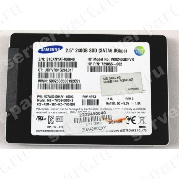Твердотелый Накопитель SSD HP (Samsung) SM843T MZ-7WD2400/003 240Gb U600 6G SATAIII 2,5" For Gen7 Gen8 Gen9 Gen10(P05319-001)