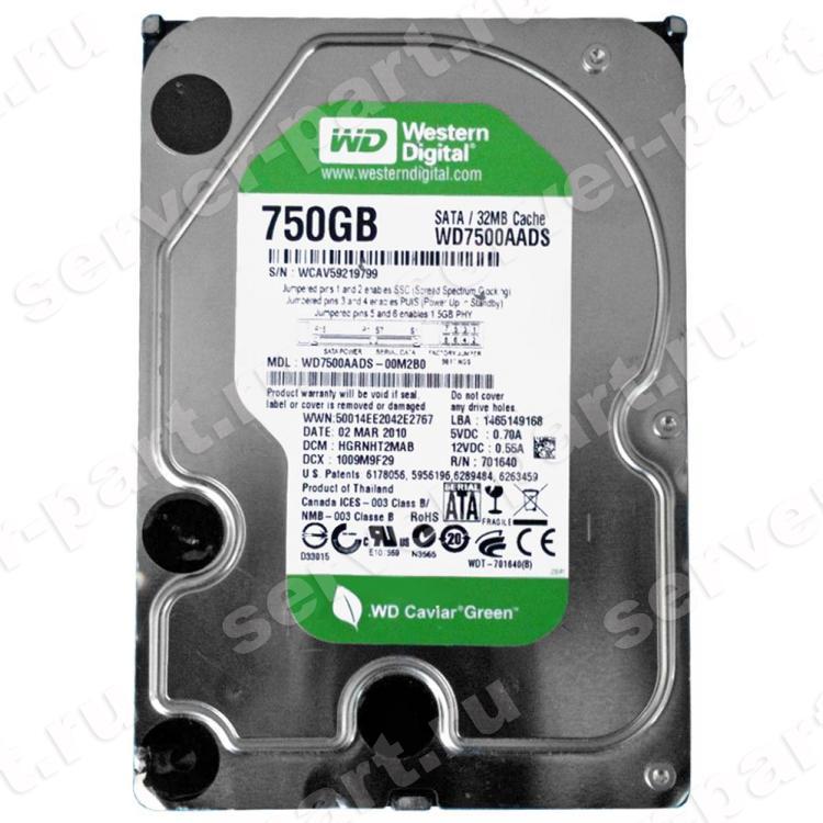 Жесткий Диск Western Digital Caviar Green 750Gb (U300/IntelliPower/32Mb) SATAII(WD7500AADS-00L5B1)