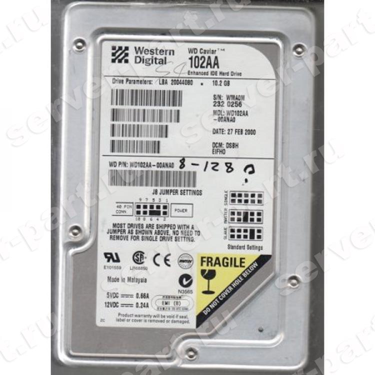 Жесткий Диск Western Digital Caviar 102AA 10,2Gb (U66/5400/2Mb) IDE(WD102AA)