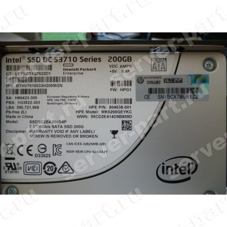 Твердотелый Накопитель SSD HP (Intel) SSD DC S3710 Series SSDSC2BA200G4P 200Gb TRIM MLC AES 6G SATAIII 2,5" 7mm For Gen7 Gen8 Gen9 Gen10(691854-B21)