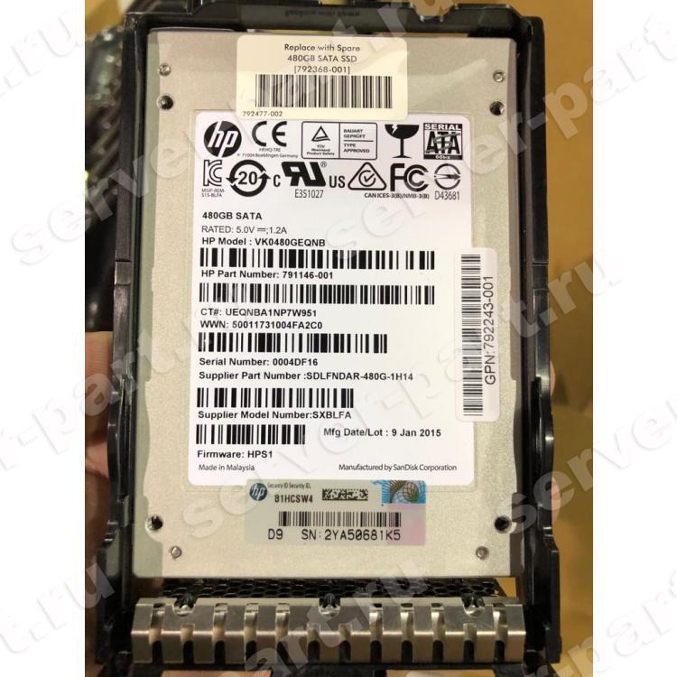 Твердотелый Накопитель SSD HP (Sandisk) SDLFNDAR-480G-1H14 480Gb SATAIII 6G TRIM MLC 2,5" For Gen7 Gen8 Gen9 Gen10(804593-B21)